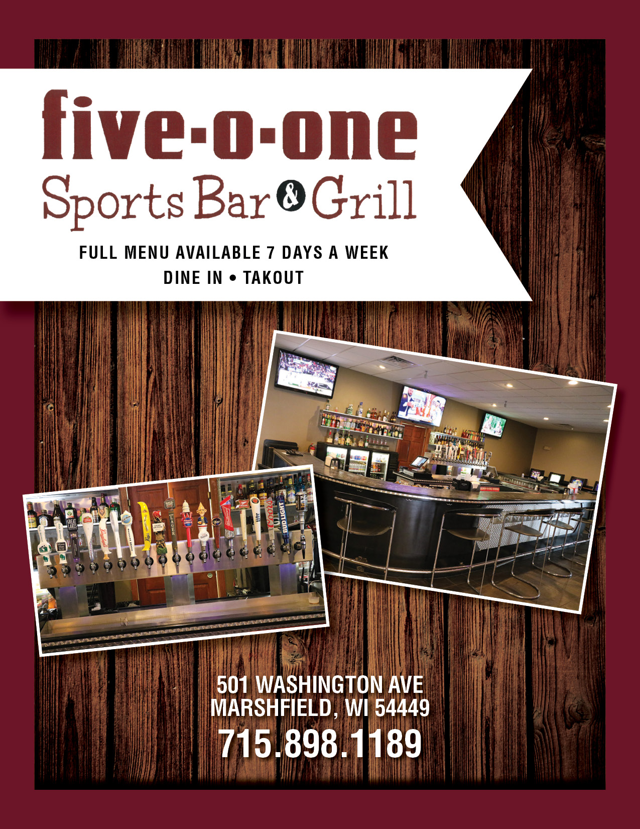 Restaurant Food Bar & Grill 501 Sports Bar Marshfield WI Five